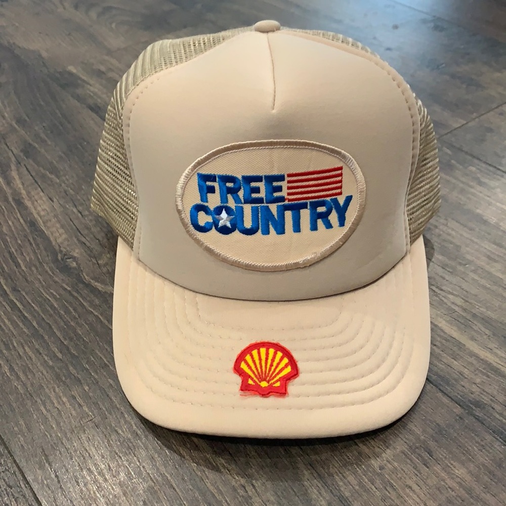Vintage Free Country Shell Oil And Gas Snapback Trucker Hat